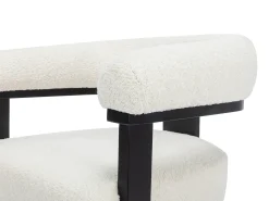Silla con reposabrazos en tela bouclé y madera de hevea - Blanco y negro - LIVELIA