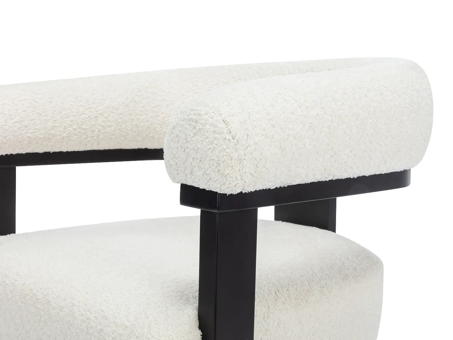 Silla con reposabrazos en tela bouclé y madera de hevea - Blanco y negro - LIVELIA