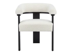 Silla con reposabrazos en tela bouclé y madera de hevea - Blanco y negro - LIVELIA