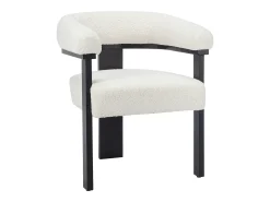 Silla con reposabrazos en tela bouclé y madera de hevea - Blanco y negro - LIVELIA