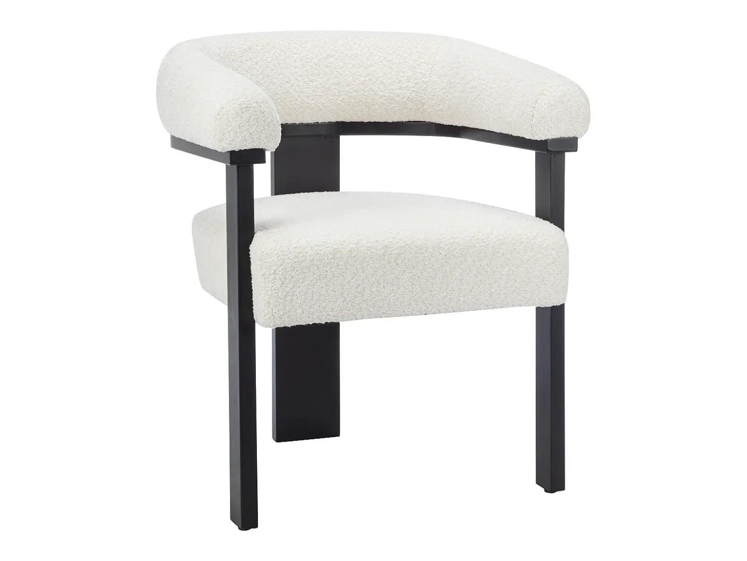 Silla con reposabrazos en tela bouclé y madera de hevea - Blanco y negro - LIVELIA