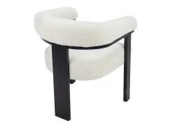 Silla con reposabrazos en tela bouclé y madera de hevea - Blanco y negro - LIVELIA