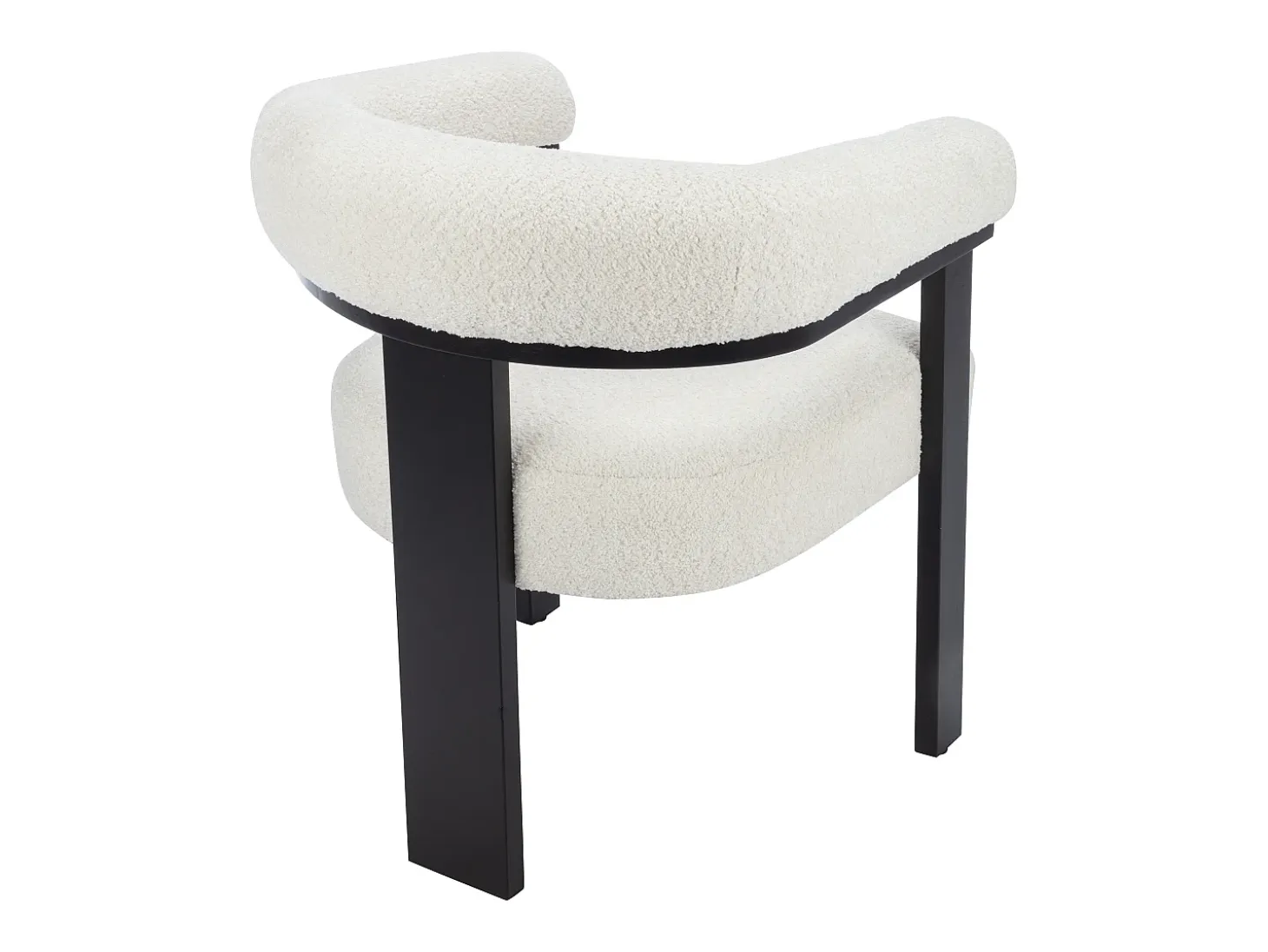 Silla con reposabrazos en tela bouclé y madera de hevea - Blanco y negro - LIVELIA