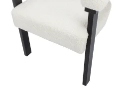 Silla con reposabrazos en tela bouclé y madera de hevea - Blanco y negro - LIVELIA