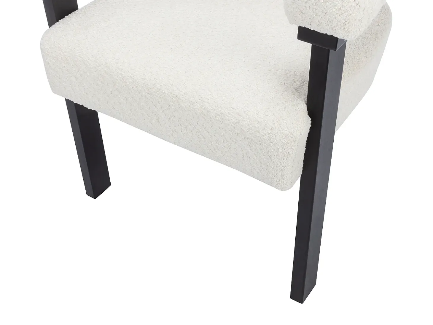 Silla con reposabrazos en tela bouclé y madera de hevea - Blanco y negro - LIVELIA