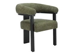 Silla con reposabrazos en tela bouclé y madera de hevea - Verde caqui y negro - LIVELIA