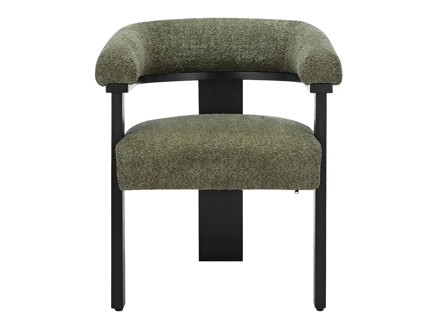 Silla con reposabrazos en tela bouclé y madera de hevea - Verde caqui y negro - LIVELIA