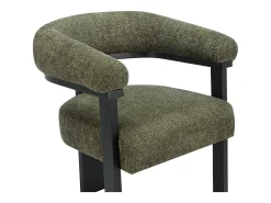 Silla con reposabrazos en tela bouclé y madera de hevea - Verde caqui y negro - LIVELIA