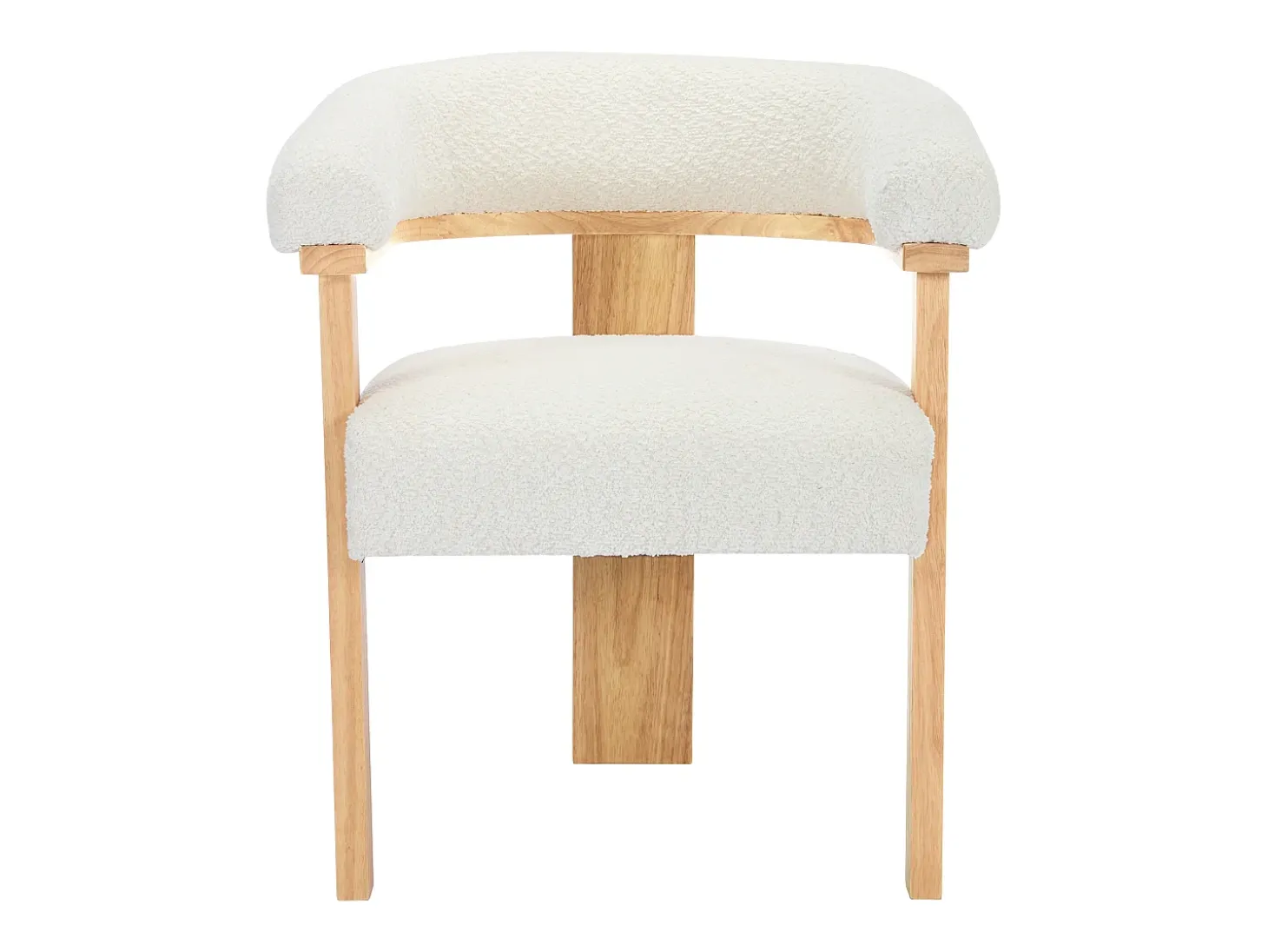 Silla con reposabrazos en tela bouclé y madera de hevea - Blanco y natural - LIVELIA