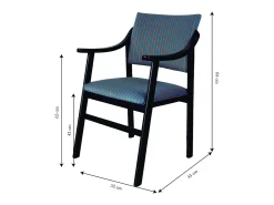 Silla con reposabrazos madera negra y tejido a rayas azules y naranjas ETIENNE