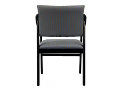 Silla con reposabrazos madera negra y tejido a rayas azules y naranjas ETIENNE