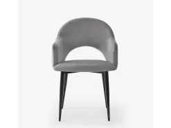 Silla con reposabrazos moderna de terciopelo para salón-comedor y cocina Rozan - Gris