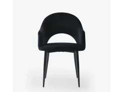 Silla con reposabrazos moderna de terciopelo para salón-comedor y cocina Rozan - Negro