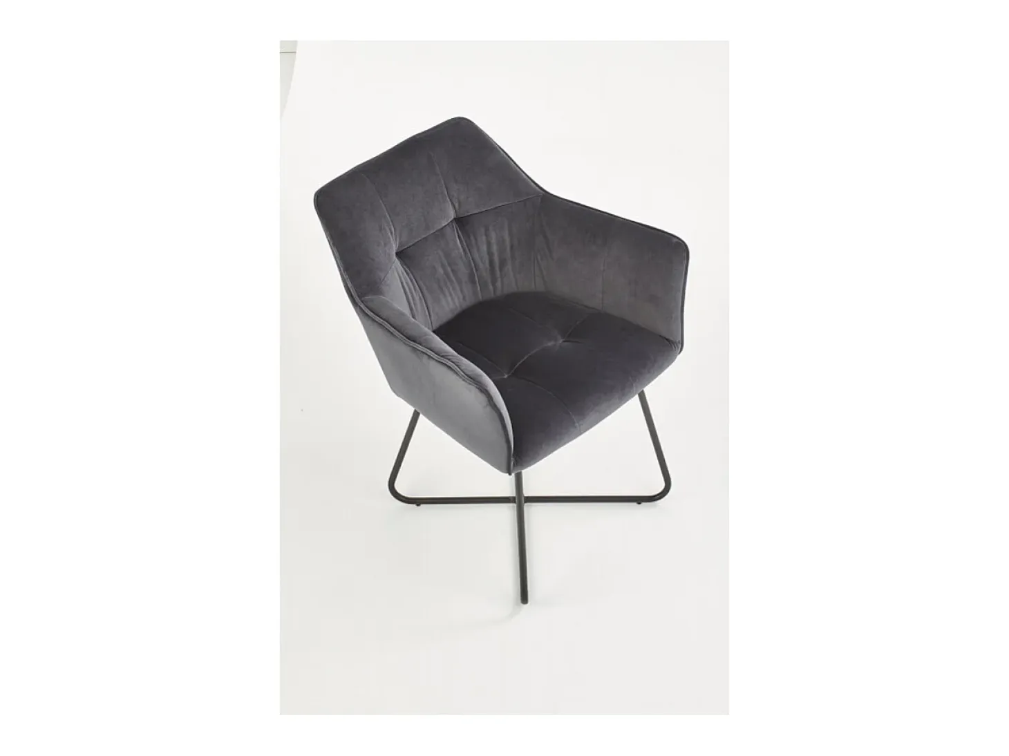 Silla contemporánea de terciopelo gris con base de diseño PLATINUM de acero negro