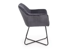 Silla contemporánea de terciopelo gris con base de diseño PLATINUM de acero negro