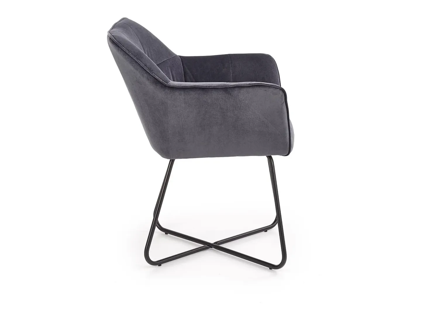 Silla contemporánea de terciopelo gris con base de diseño PLATINUM de acero negro