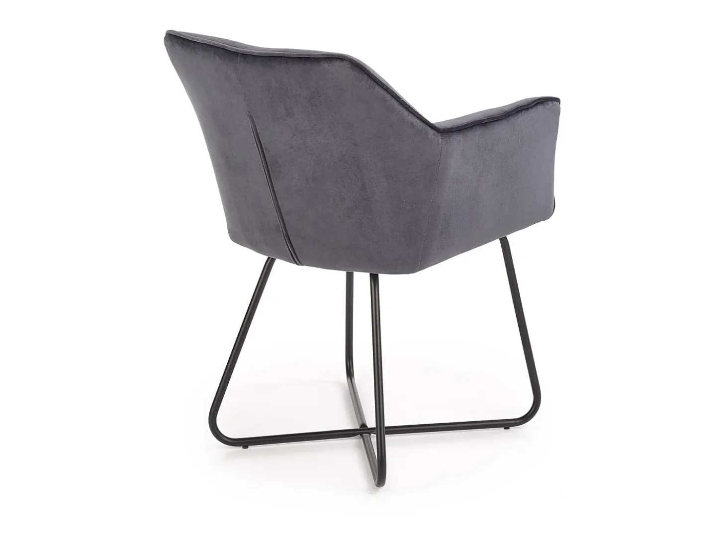 Silla contemporánea de terciopelo gris con base de diseño PLATINUM de acero negro