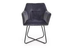 Silla contemporánea de terciopelo gris con base de diseño PLATINUM de acero negro