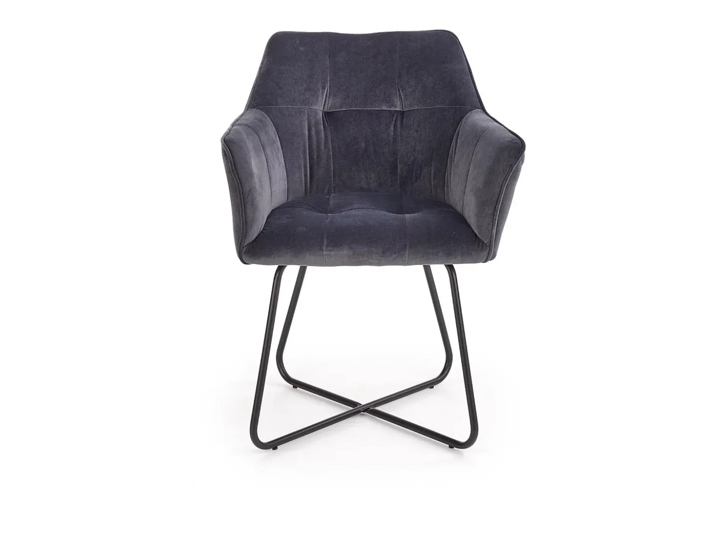 Silla contemporánea de terciopelo gris con base de diseño PLATINUM de acero negro