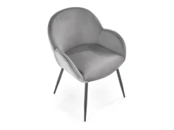 Silla contemporánea de terciopelo gris con brazos y patas de metal negro DOVE