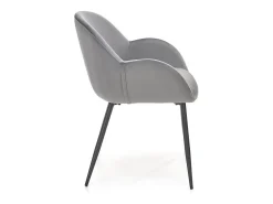 Silla contemporánea de terciopelo gris con brazos y patas de metal negro DOVE