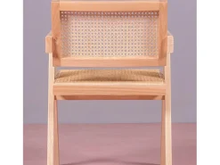 Silla cásica con reposabrazos en rattan natural y madera de fresno - Compass - Fresno Natural