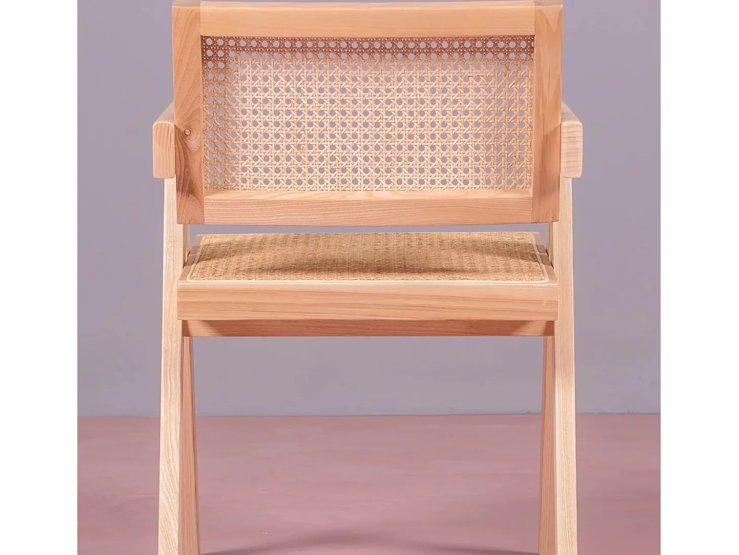 Silla cásica con reposabrazos en rattan natural y madera de fresno - Compass - Fresno Natural
