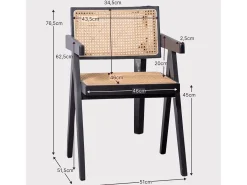 Silla cásica con reposabrazos en rattan natural y madera de fresno - Compass - Fresno Natural