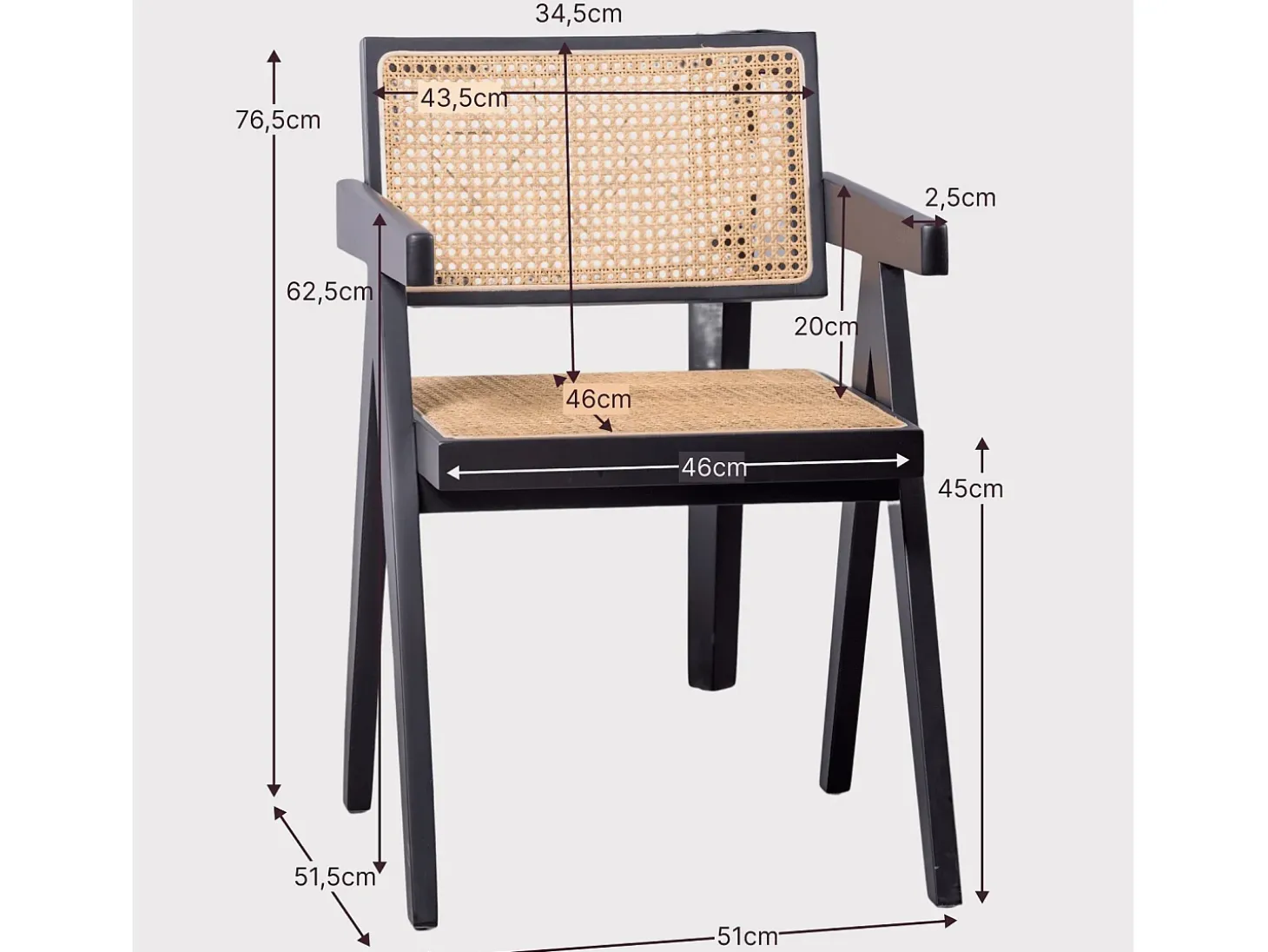 Silla cásica con reposabrazos en rattan natural y madera de fresno - Compass - Fresno Natural