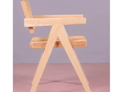 Silla cásica con reposabrazos en rattan natural y madera de fresno - Compass - Fresno Natural