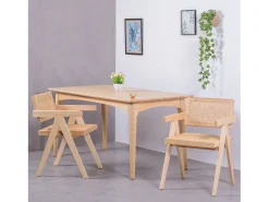 Silla cásica con reposabrazos en rattan natural y madera de fresno - Compass - Fresno Natural
