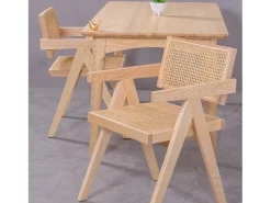 Silla cásica con reposabrazos en rattan natural y madera de fresno - Compass - Fresno Natural