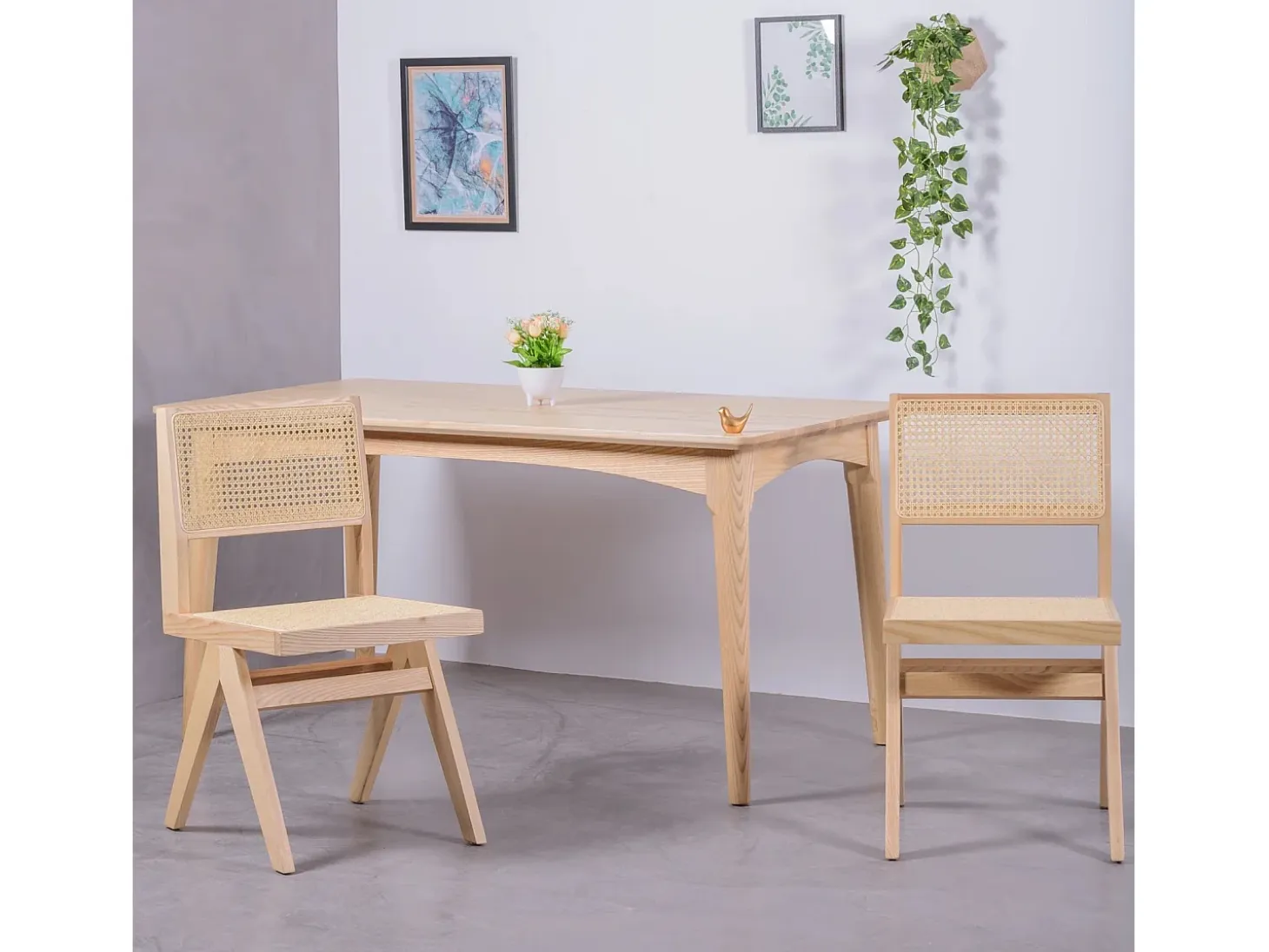 Silla cásica en rattan natural y madera de fresno - Compass - Fresno Natural