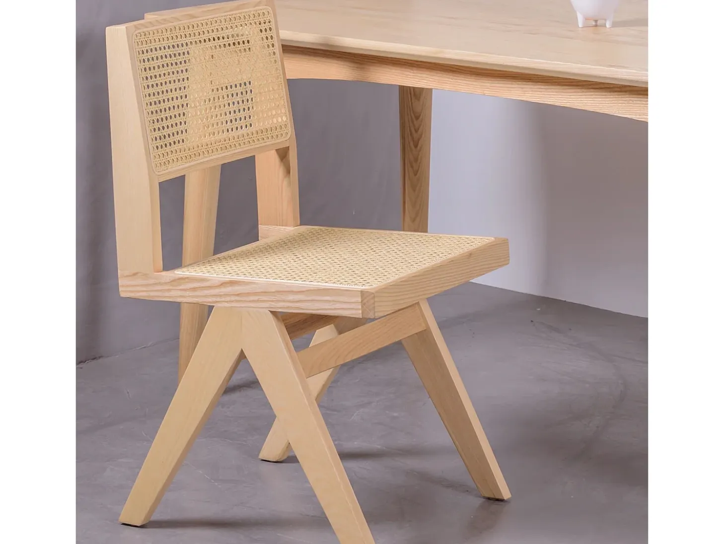 Silla cásica en rattan natural y madera de fresno - Compass - Fresno Natural