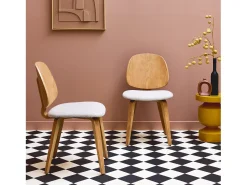 Silla curvada de madera y borreguito, set de 2 gris claro
