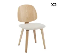 Silla curvada de madera y borreguito, set de 2 gris claro