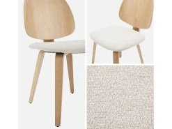 Silla curvada de madera y borreguito, set de 2 gris claro