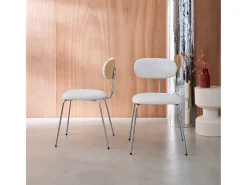 Silla de tela repelente al agua y patas de metal cromado, set de 2