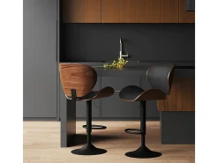 Silla de bar ajustable 63/84 cm en cuero artificial negro - Baudoin