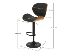 Silla de bar ajustable 63/84 cm en cuero artificial negro - Baudoin