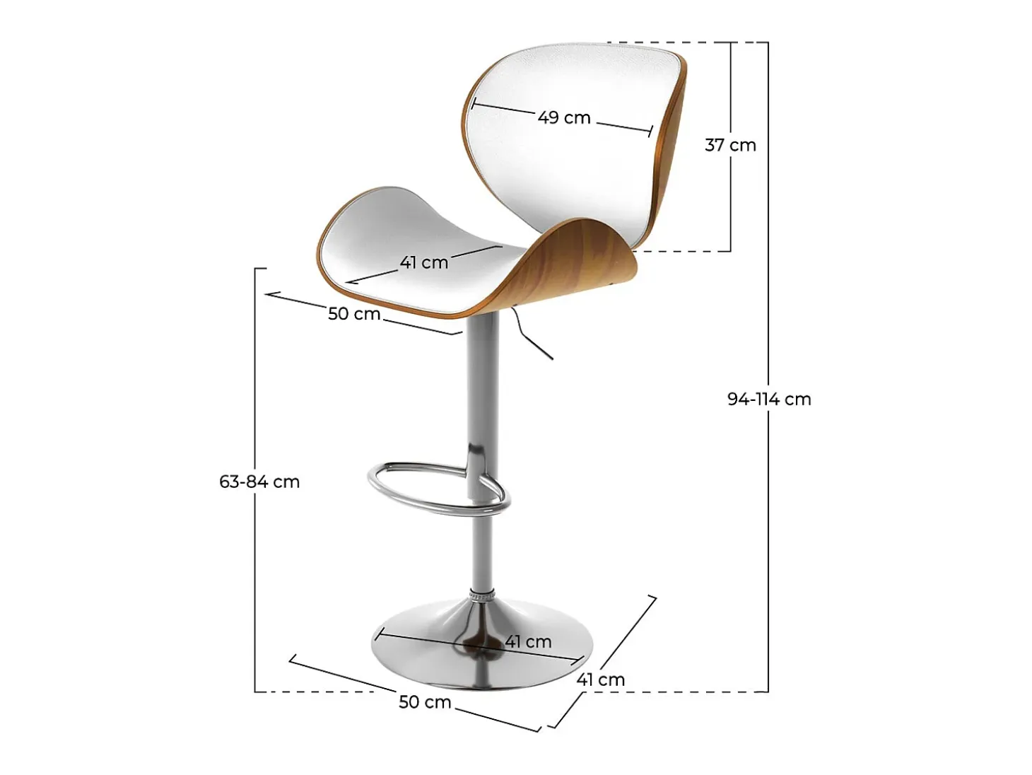 Silla de bar ajustable 63/84 cm en piel artificial blanca - Baudoin