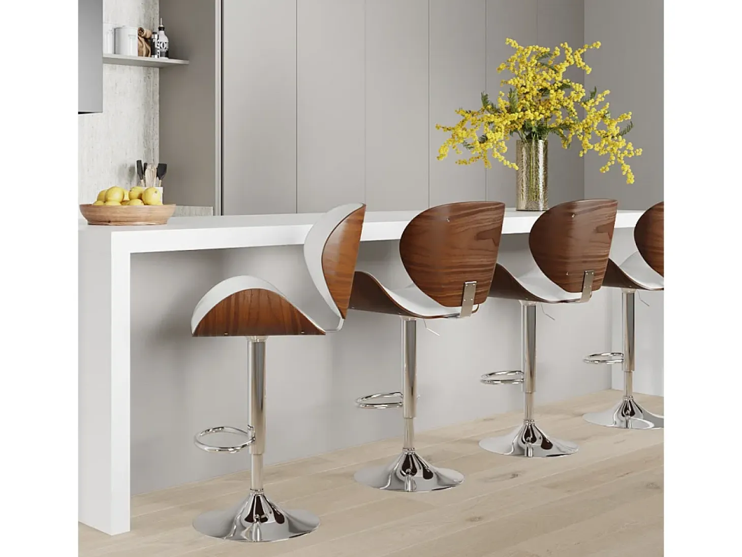 Silla de bar ajustable 63/84 cm en piel artificial blanca - Baudoin