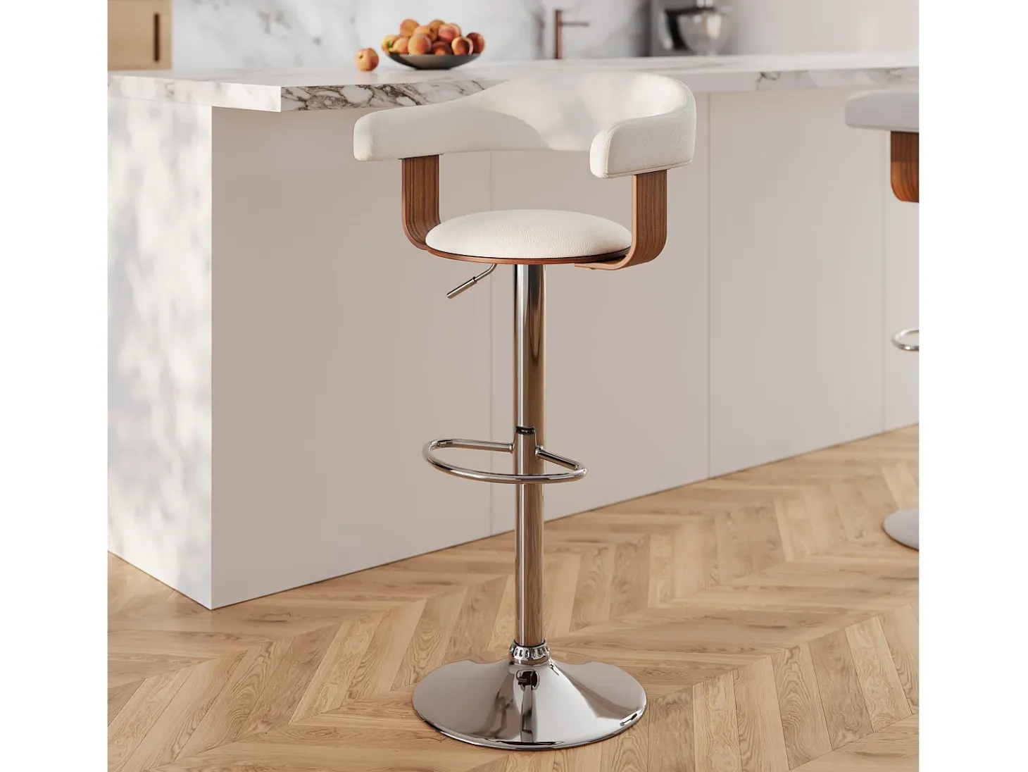 Silla de bar ajustable 62/84 cm en cuero artificial blanco - Harold