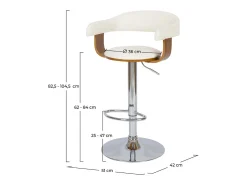Silla de bar ajustable 62/84 cm en cuero artificial blanco - Harold