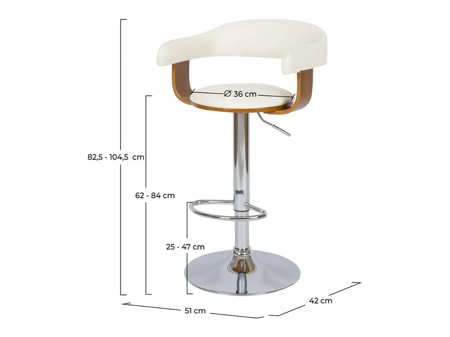 Silla de bar ajustable 62/84 cm en cuero artificial blanco - Harold