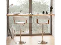 Silla de bar ajustable 62/84 cm en cuero artificial blanco - Harold
