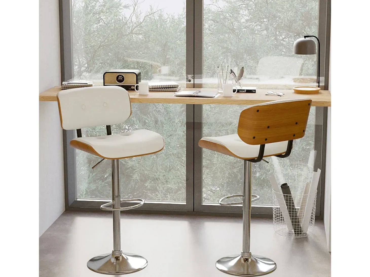 Silla de bar ajustable en PU blanco 65/86 cm - Melchior