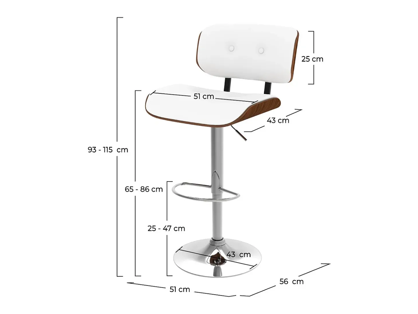 Silla de bar ajustable en PU blanco 65/86 cm - Melchior