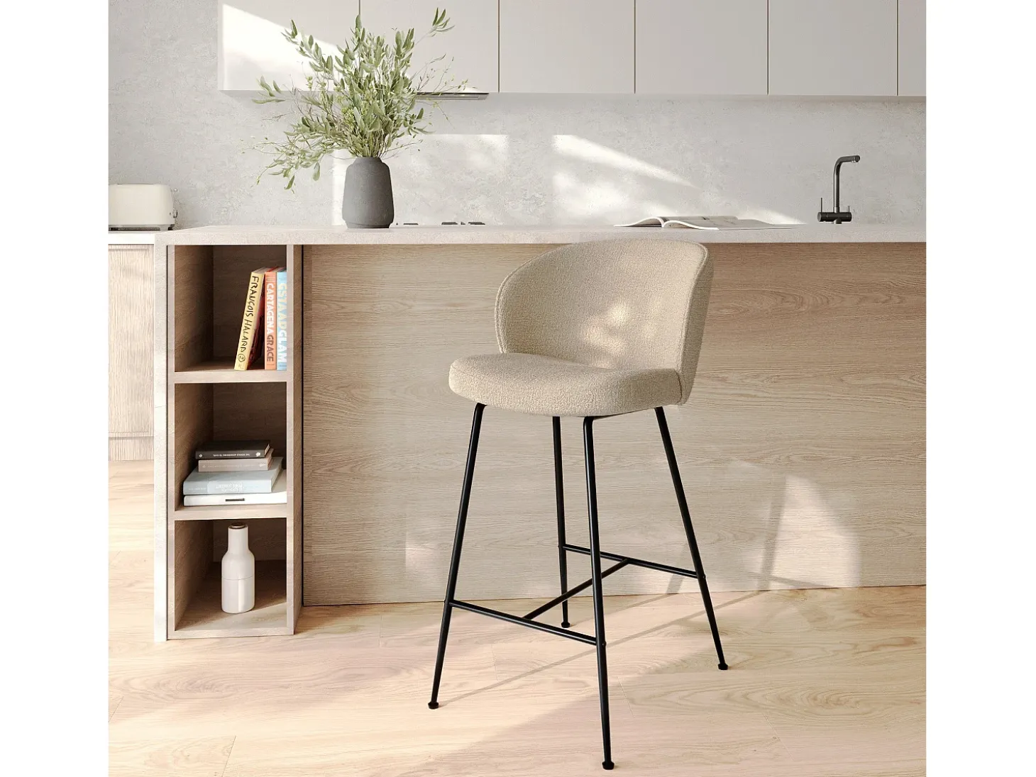 Silla de bar de tela boucle beige 66 cm - Groom
