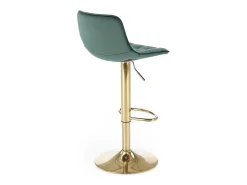 Silla de bar de terciopelo verde con base de metal dorado Explicación